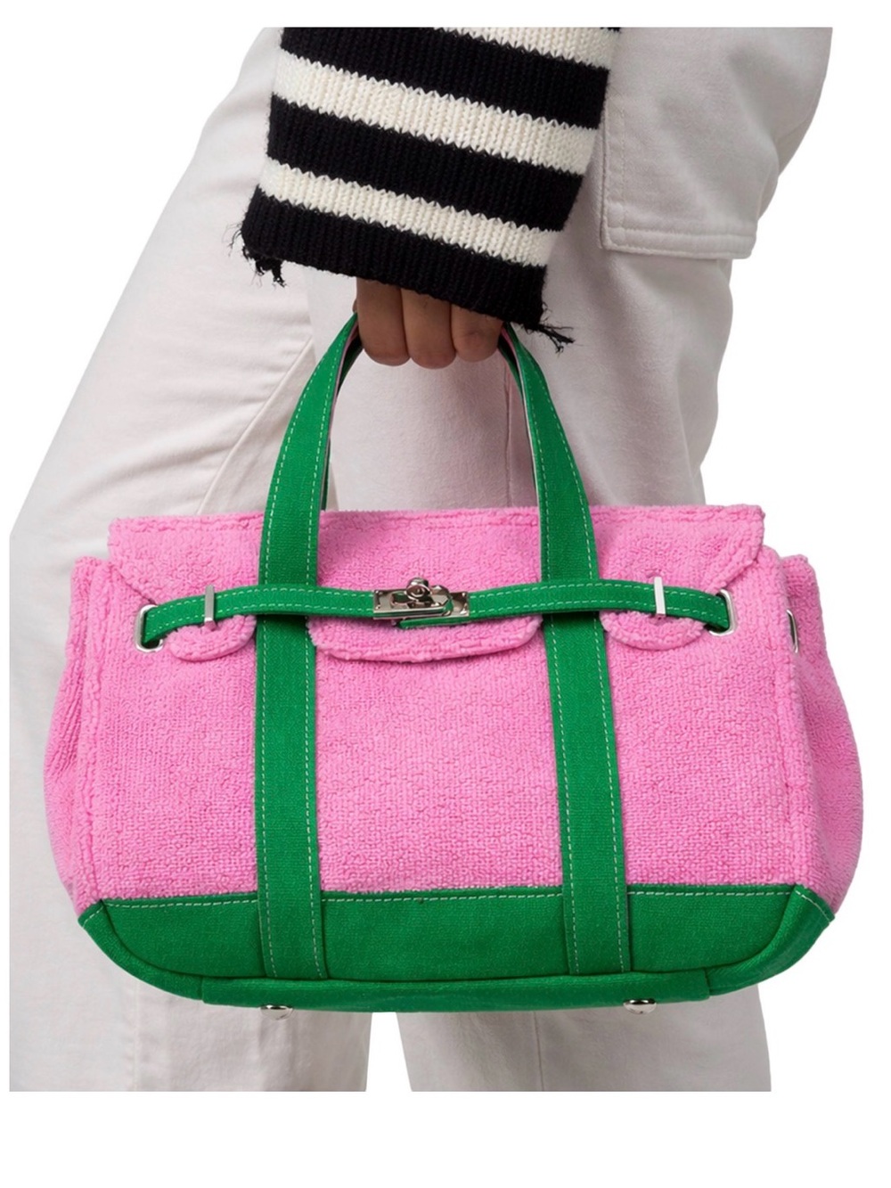 NWT Sunwin Madaket Terry and Cotton Canvas Small Tote Bubble Gum/Parrot Green